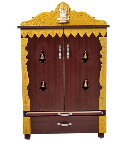 Divine Pooja Cabinet SB- Pooja with Ganesh and Bells at door Medium