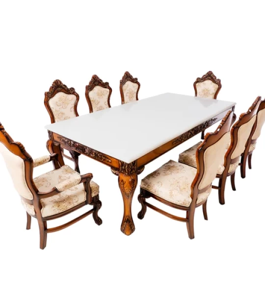 Dynasty Panama 8 seater Marble Dining with Teakwood Chairs (SF-PANAMA DINING+CHAIR 1+8)